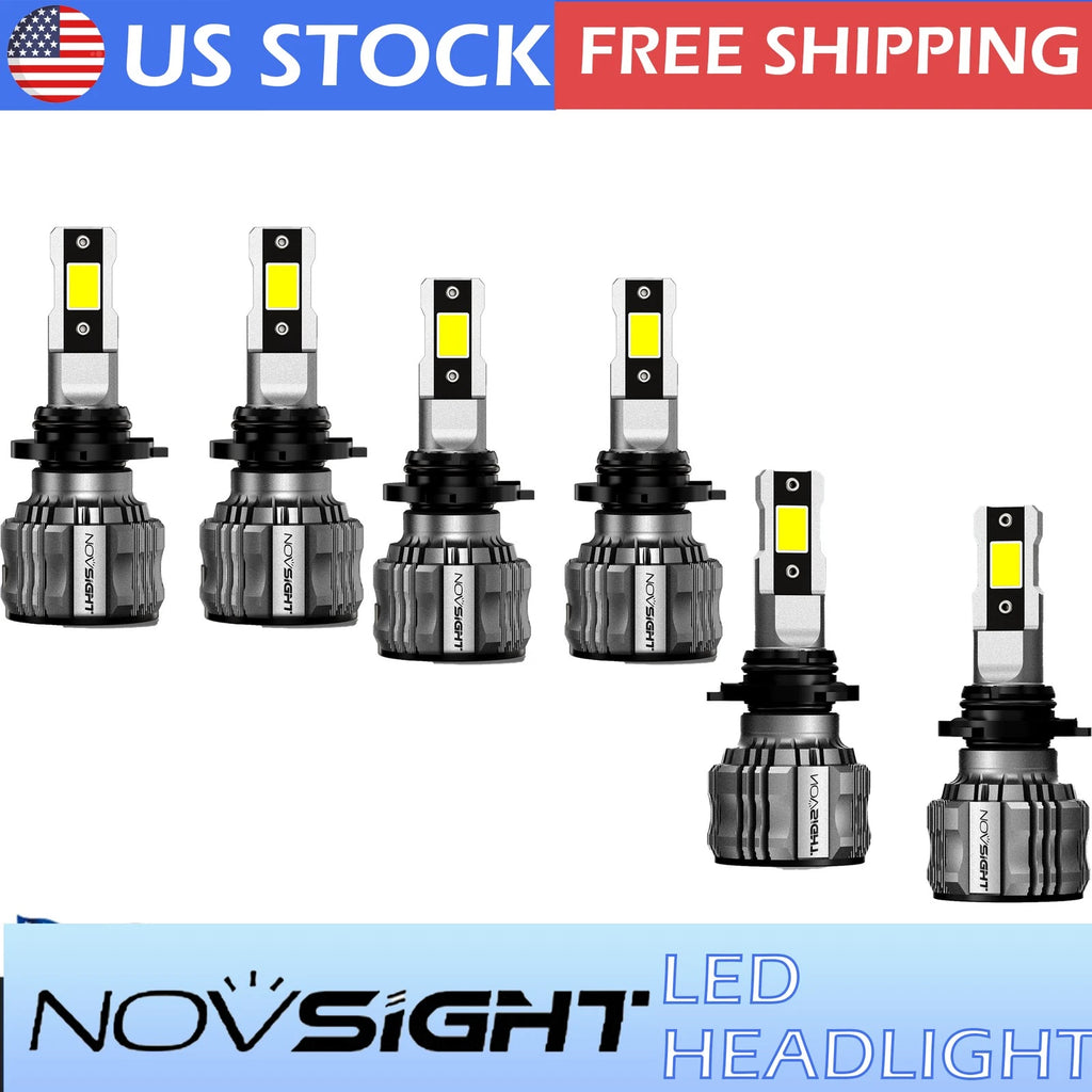 Set of 6 LED Headlight Bulbs 9005 + 9006 + H11 for