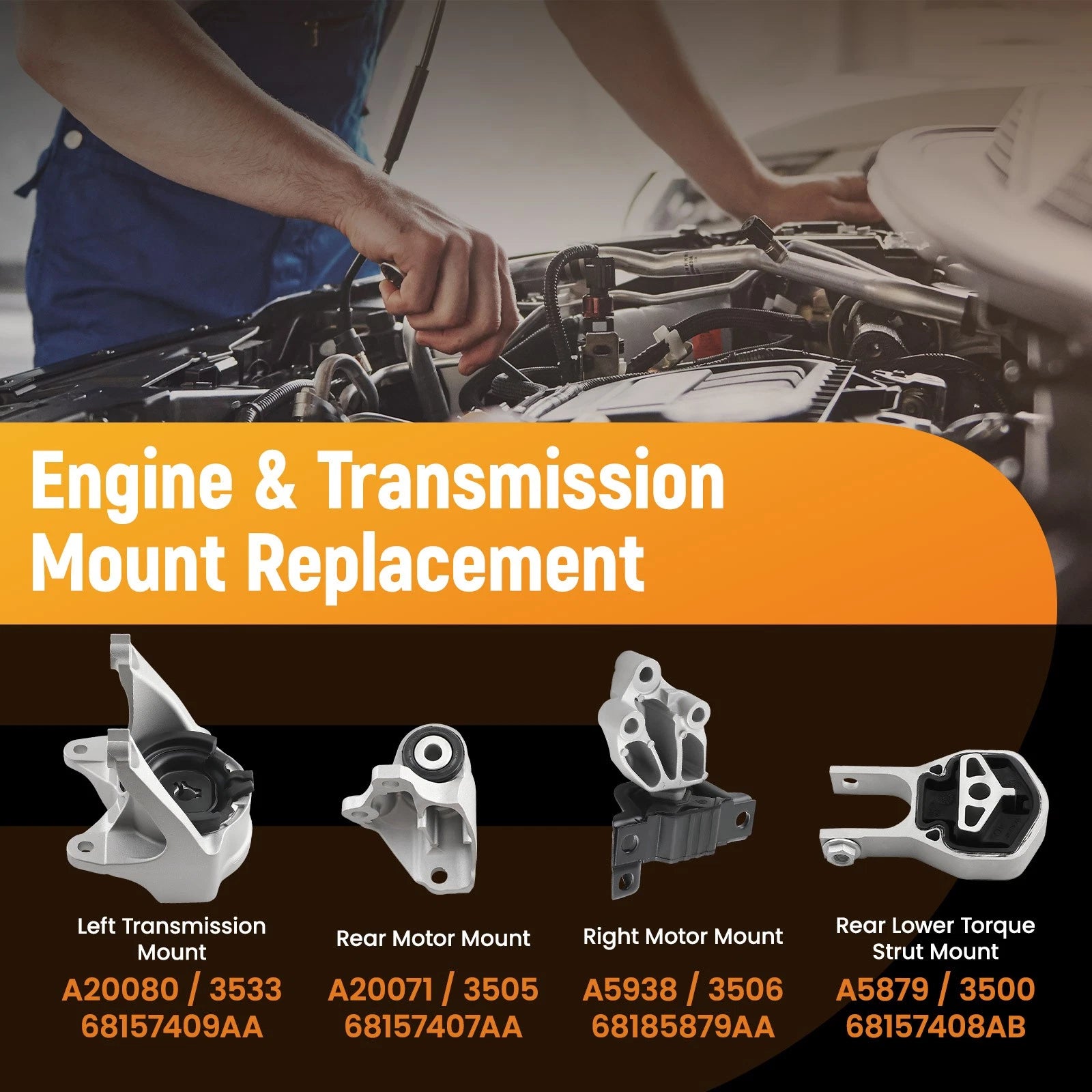 Set of 4 Engine and Transmission Mounts for Ram ProMaster (2014–2023)