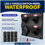 3 Gang Toggle Switch Panel with Power Socket for Boat (Universal)