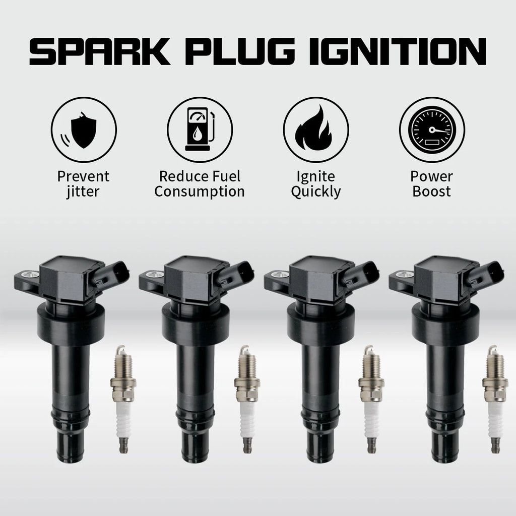 Set of 4 Ignition Coils + 4 Spark Plugs for Hyundai Accent Kia Soul Rio (2012–2019) UF652