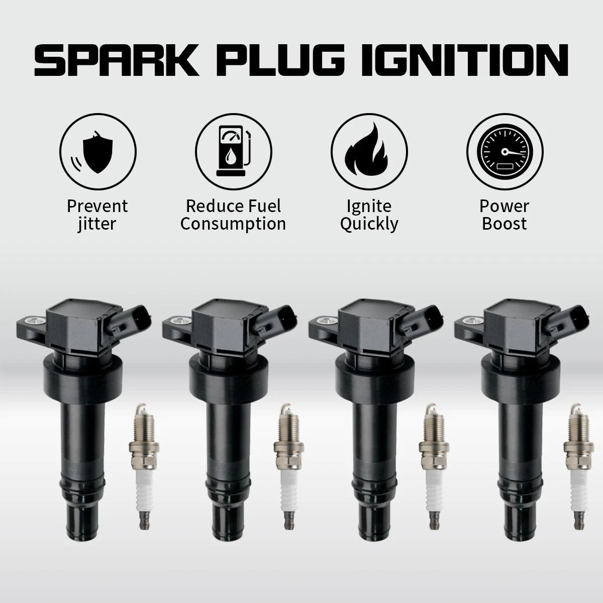 Set of 4 Ignition Coils + 4 Spark Plugs for Hyundai Accent Kia Soul Rio (2012–2019) UF652