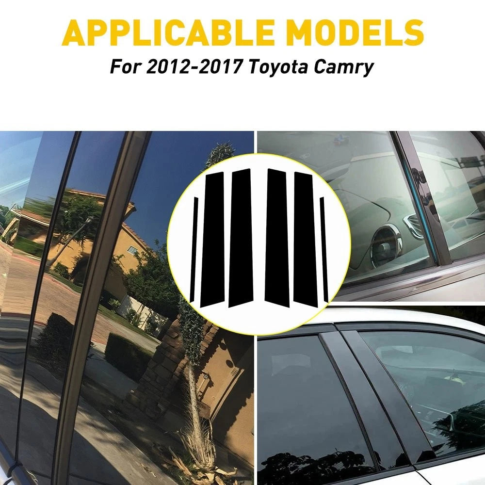 6PCS Window Center Pillar Posts Trim for Toyota Camry (2012–2017) Glossy Black