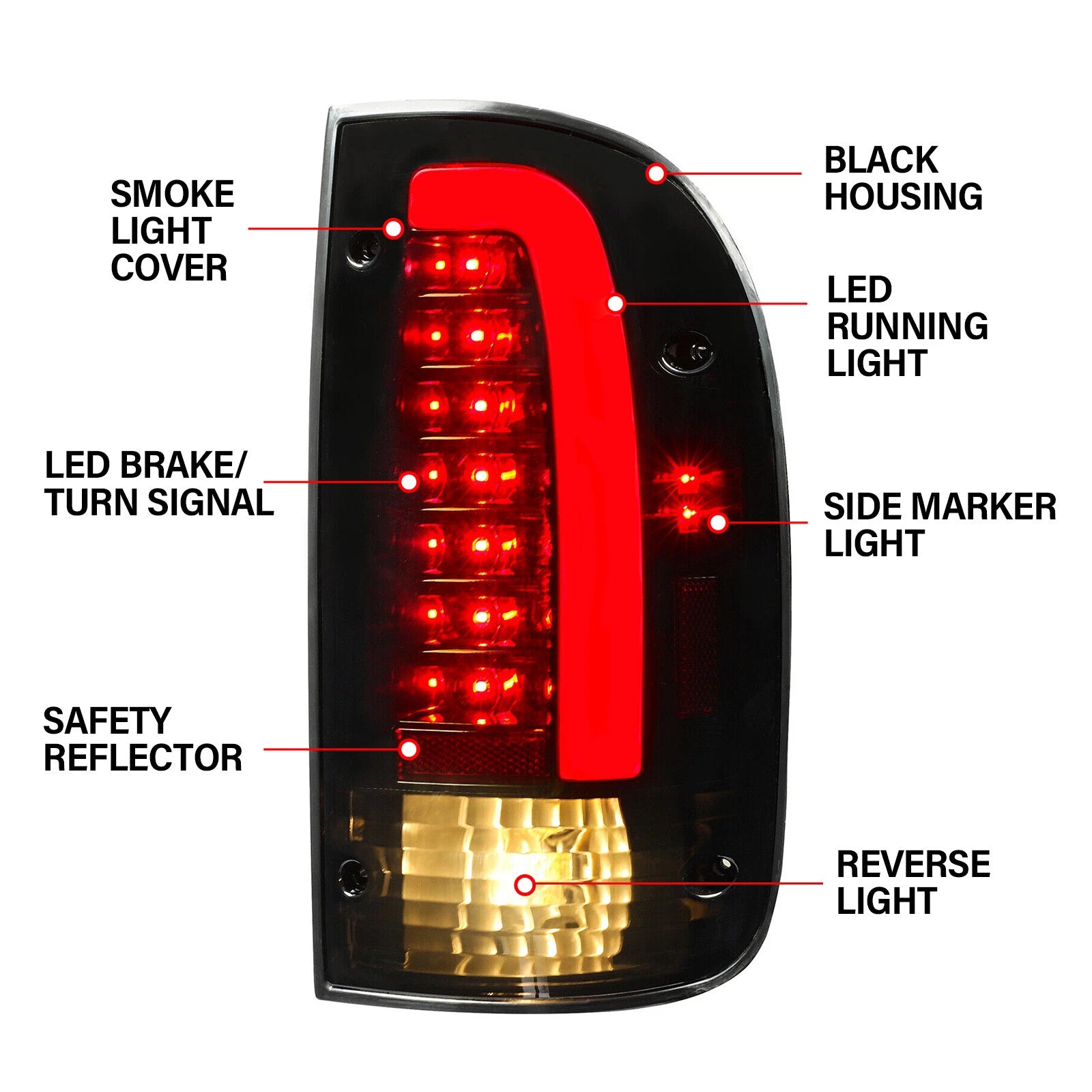 LED Smoke Replacement Tail Lights for Toyota Tacoma (1995–2000)