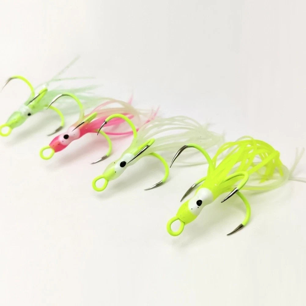 Glow in the Dark Squid Lure Silicone 4 Prong Hook for Offshore Fishing