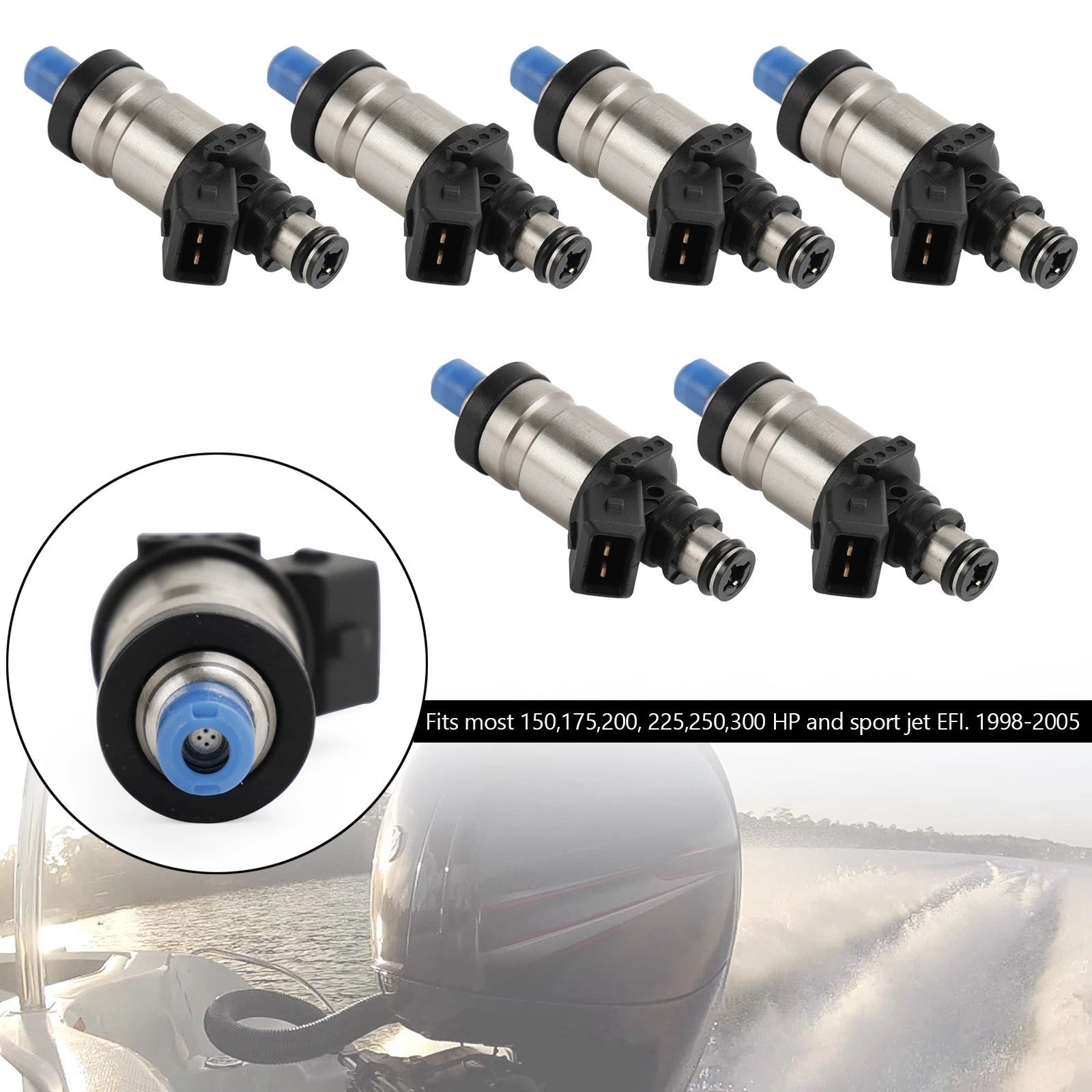 Set of 6 Fuel Injectors for Mercury Outboard 150-300 HP (1998–2005)
