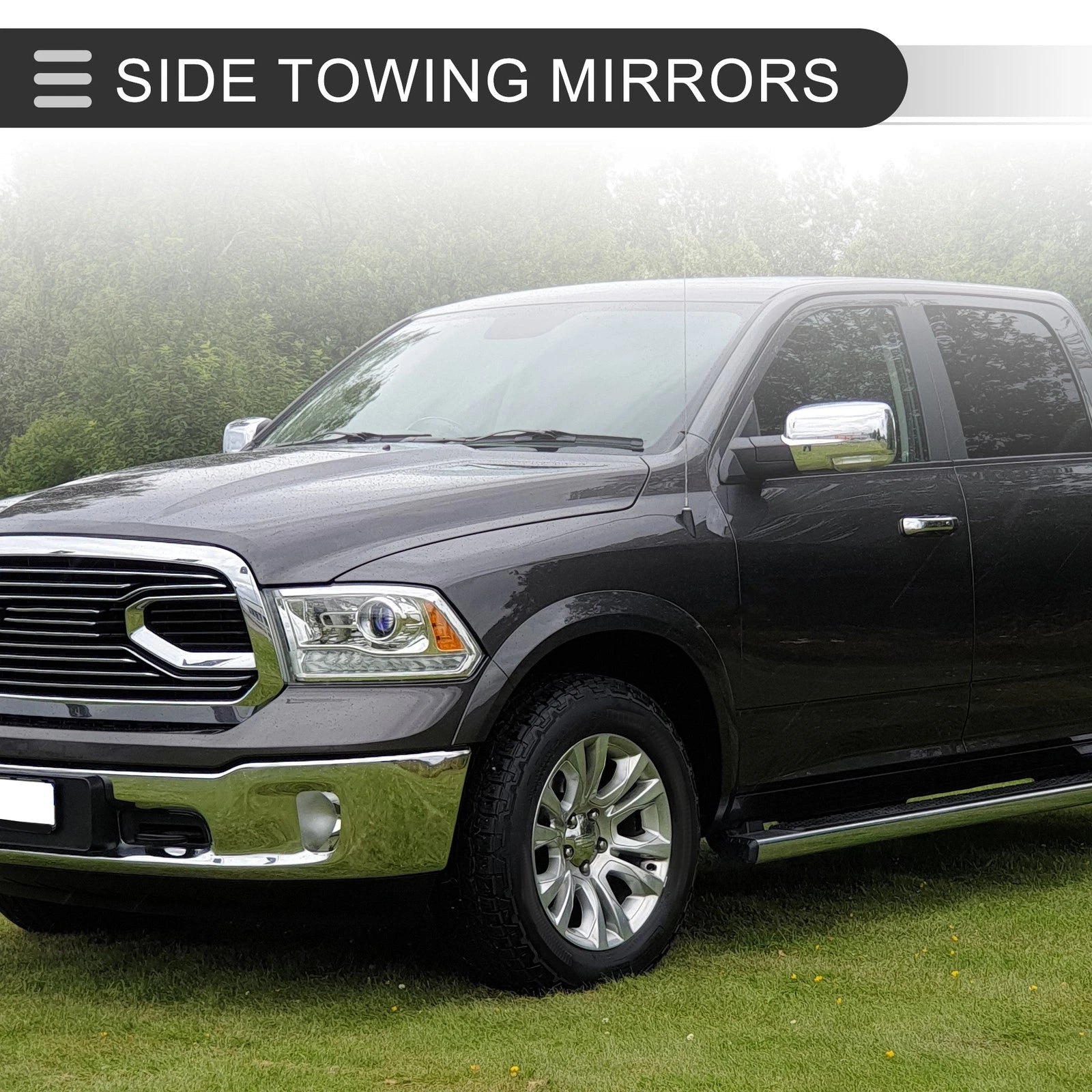 Tow Mirrors for Dodge Ram 1500 2500 (2009–2018) with Lights, Silver Tone, 1 Pair
