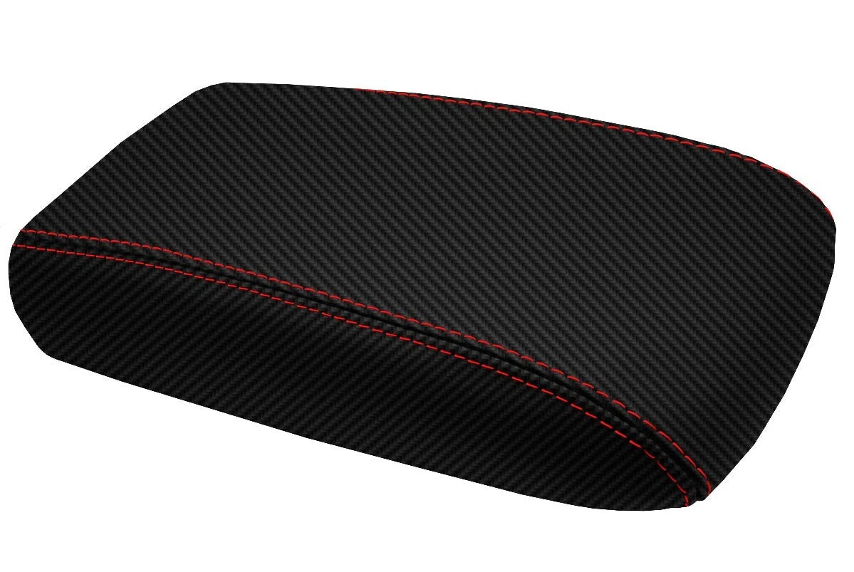 Carbon Fiber Console Lid Cover for Chevrolet Trailblazer (2002–2009) Red Stitch