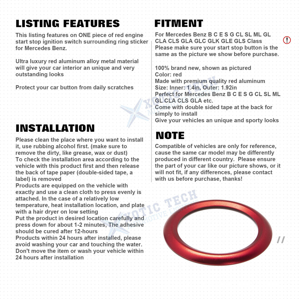 Red Engine Start Button Surround Ring Decor Trim for Mercedes CLA GLA (2013-2019)