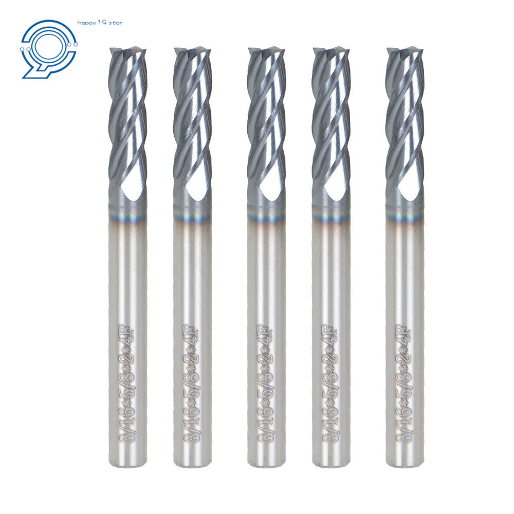Set of 5 End Mills 3/16" Shank Diameter 4 Flute Carbide