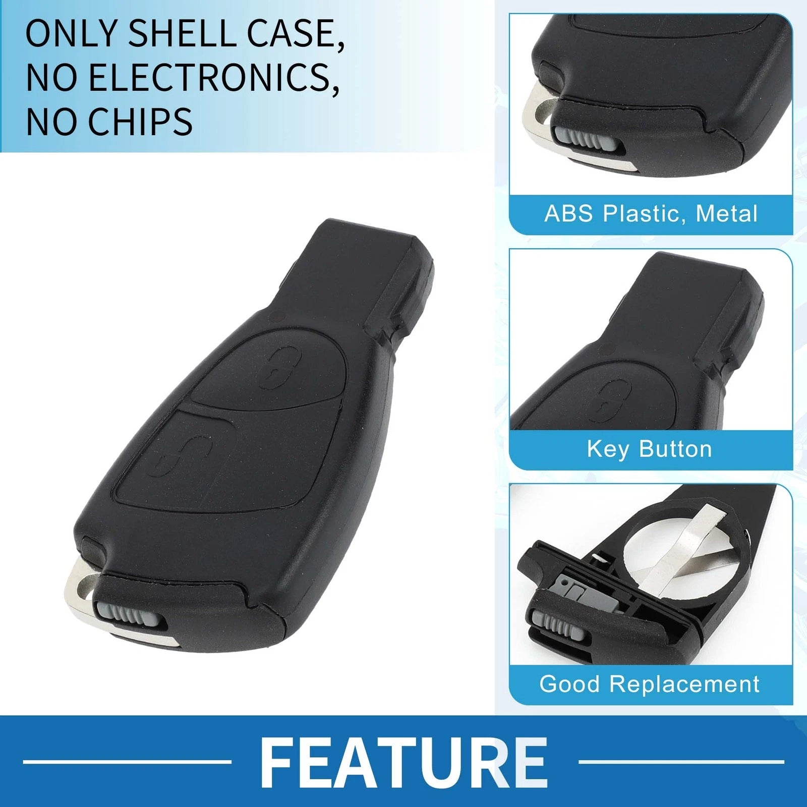 2 Button Keyless Entry Remote Key Shell Case for Mercedes-Benz C Class (2001–2007)