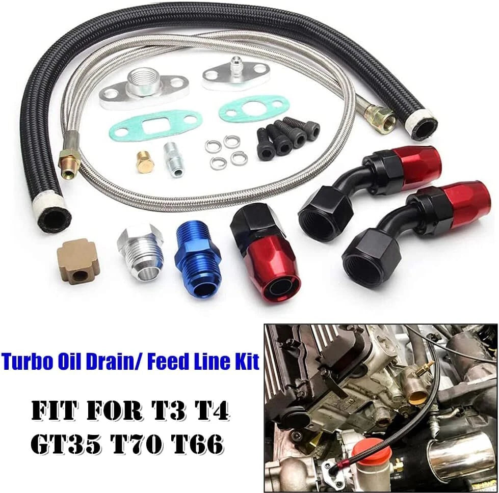 10AN Oil Feed and Drain Return Line Kit for T3 T4 GT35 GT70 GT66 GT61 GT60 T04E T04
