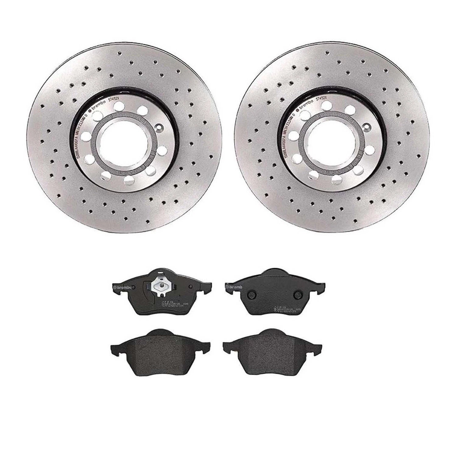 Brembo Front Brake Kit for Audi A4 Quattro (Drilled Xtra Disc Rotors, Low-Met Pads)