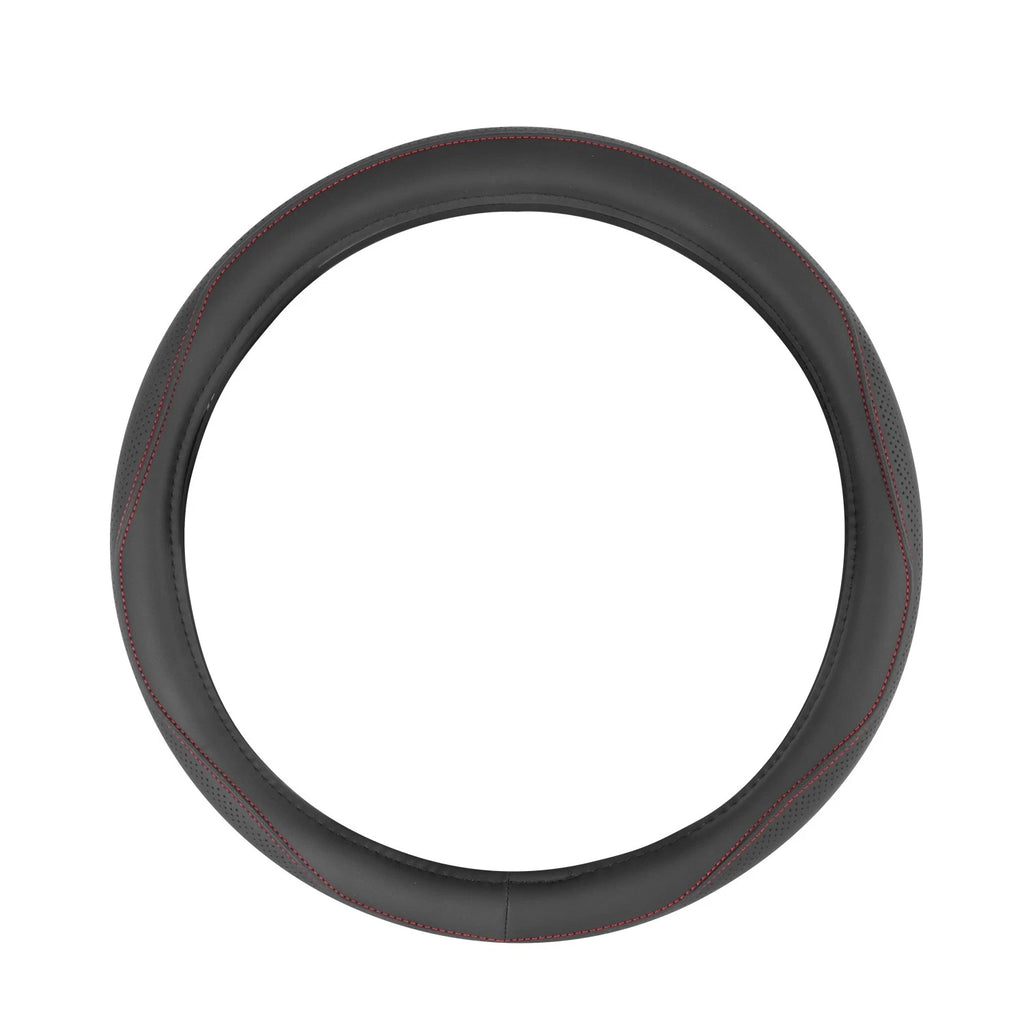 Red Perforated Leather Steering Wheel Cover for Universal 14.5"-15"