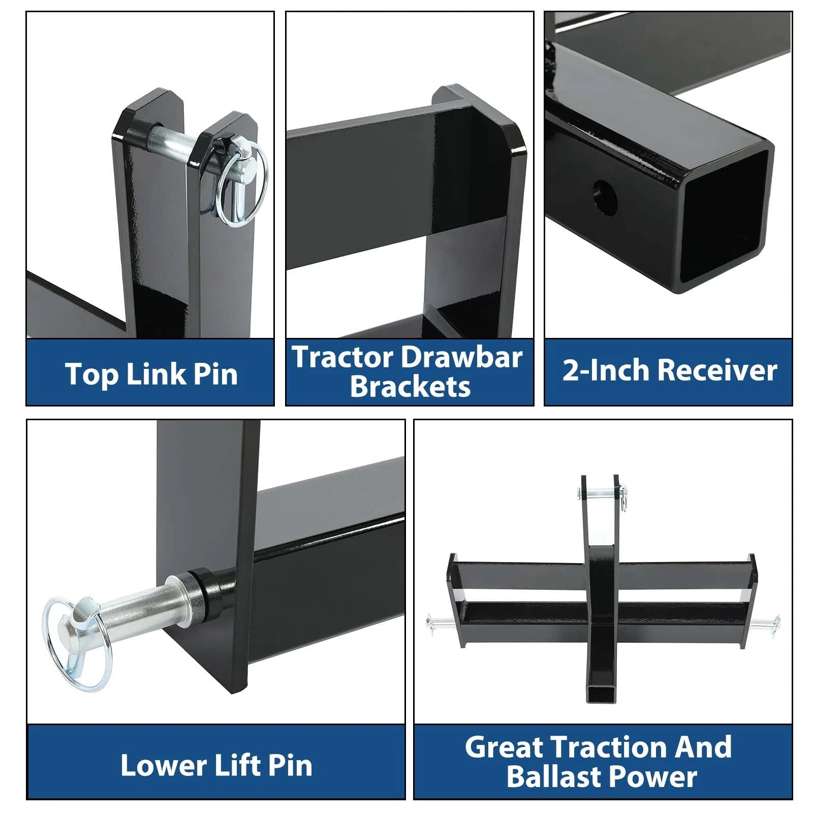 3 Point 2" Receiver Hitch Drawbar with Suitcase Weight Bracket for CAT Tractors