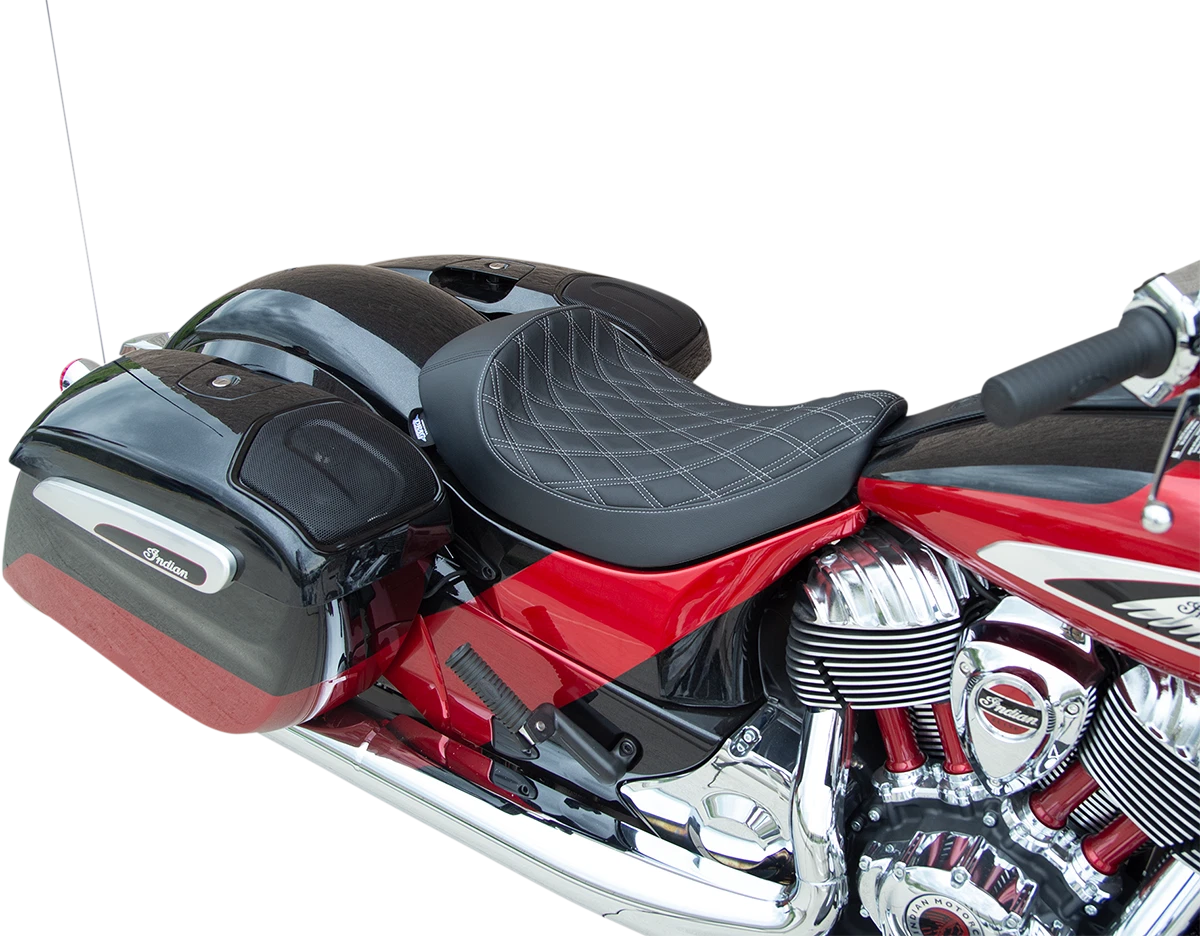 Solo Seat for Indian (Drag Specialties) - Double Diamond, Silver Stitching