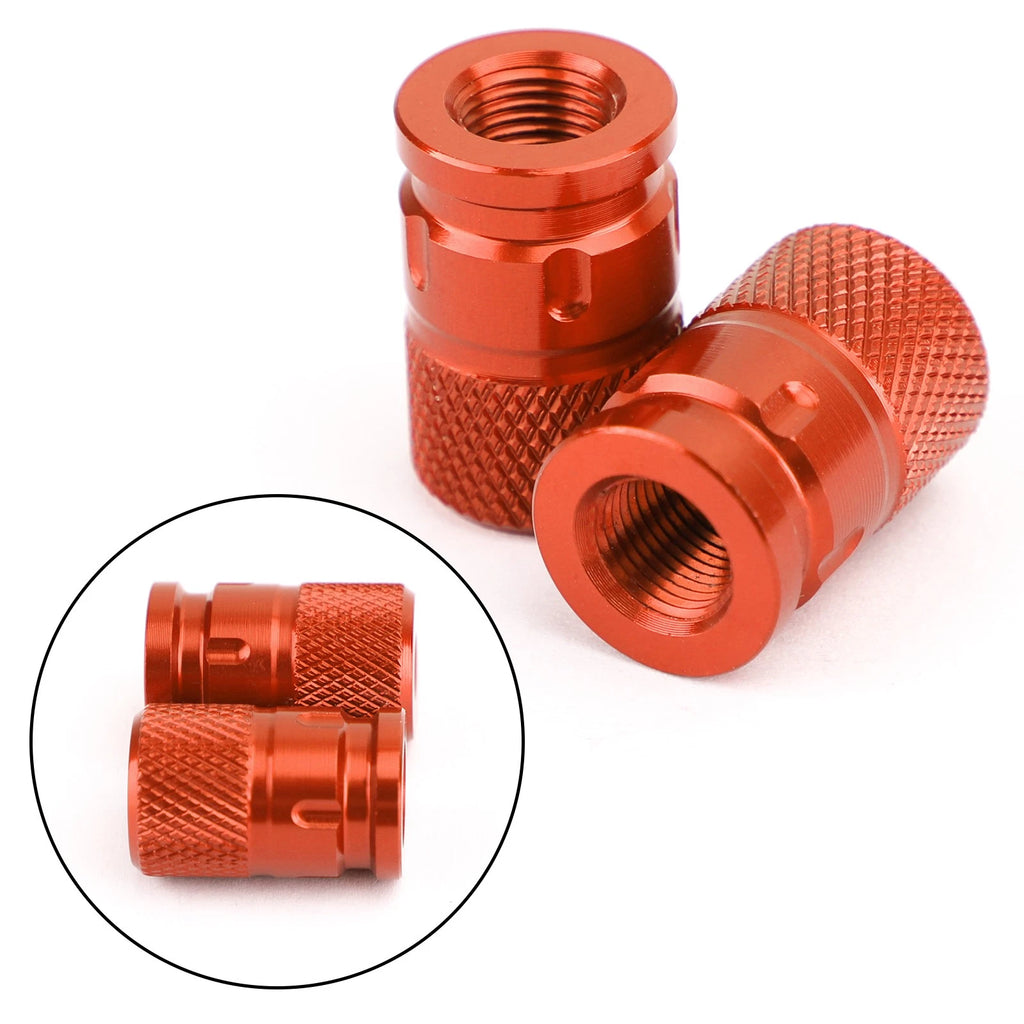 Pair CNC Orange Anti-Thief Tire Valve Stem Caps for Car Truck Bike Motorcycle