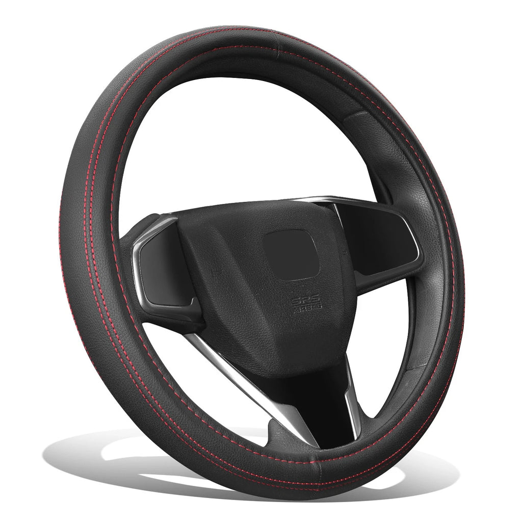 Steering Wheel Cover Red 15" for Universal Fit (Matte Grain Leather)
