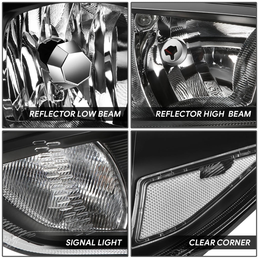Pair of Black Housing Clear Side Headlights for Ford Focus (2015–2018)