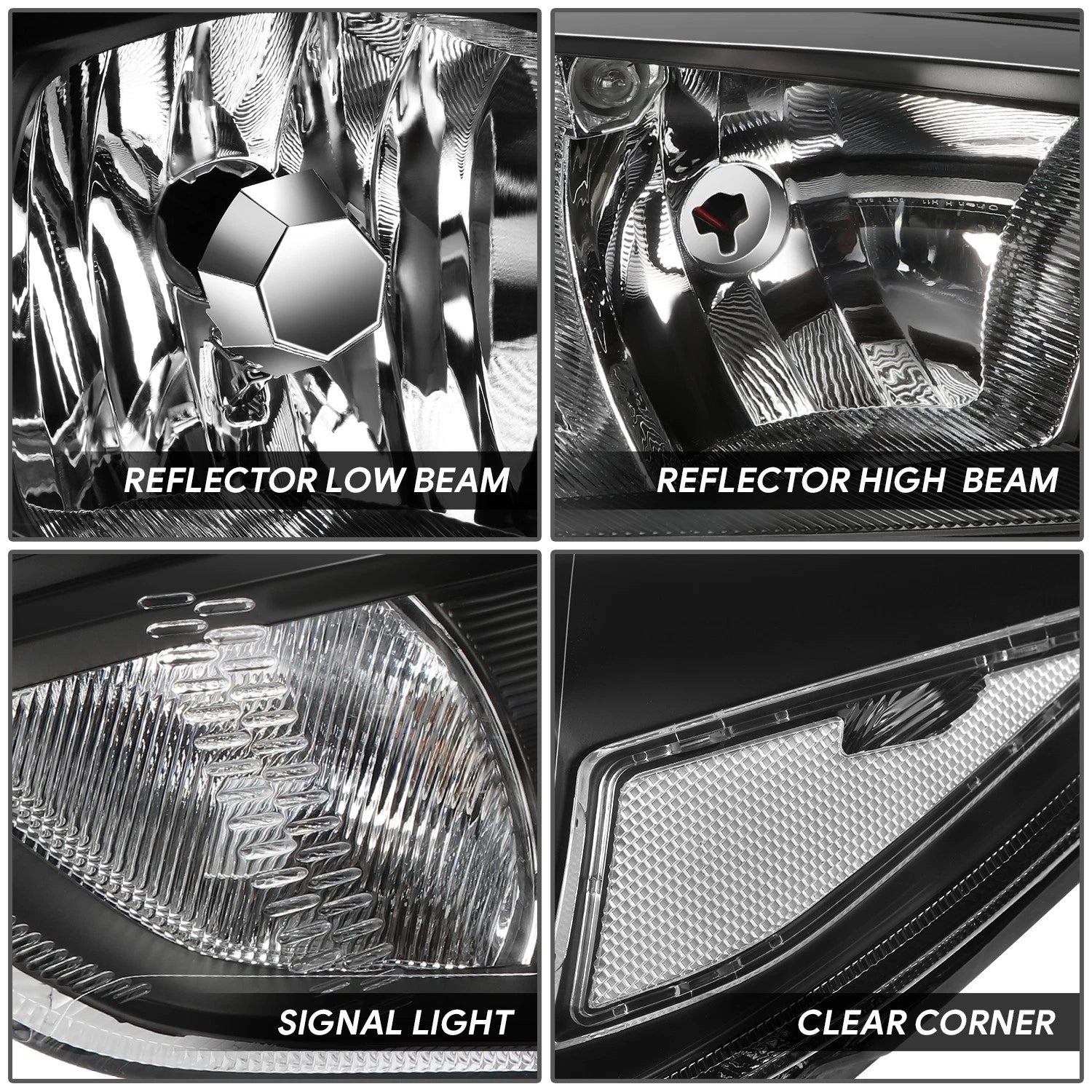 Pair of Black Housing Clear Side Headlights for Ford Focus (2015–2018)