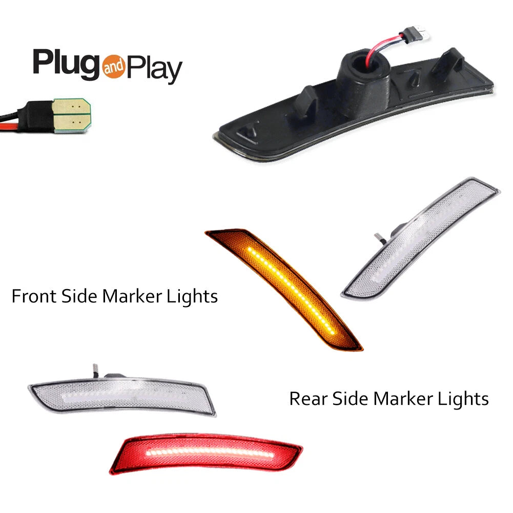 Set of 2 Clear Amber & Red LED Side Marker Lights for Chevrolet Camaro (2016–2023)