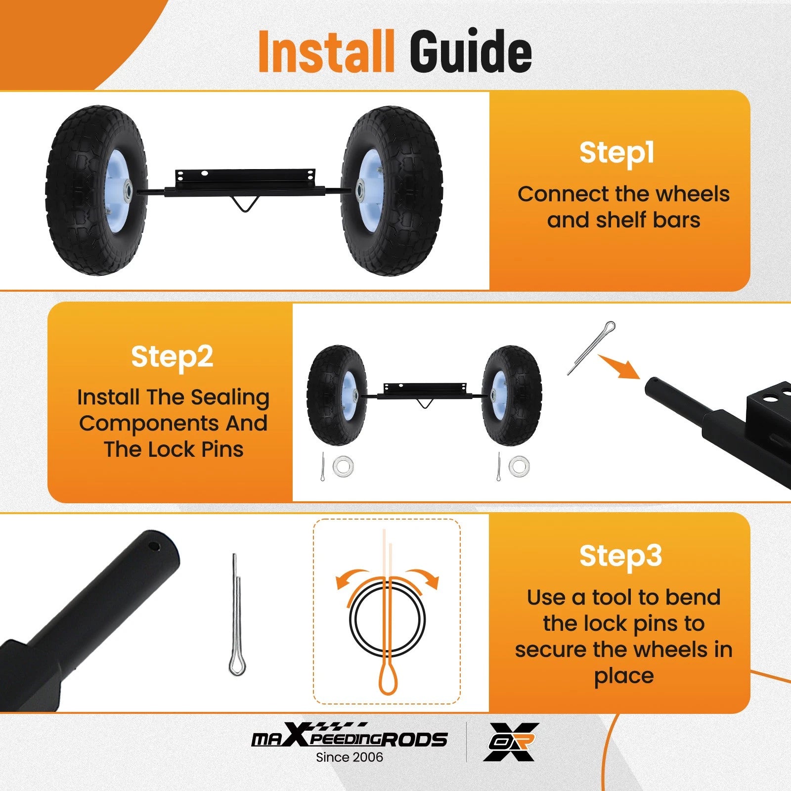 4X Steel Axles Wheel Kit Hardware for Honda Generator EU3000is (2003–2023)
