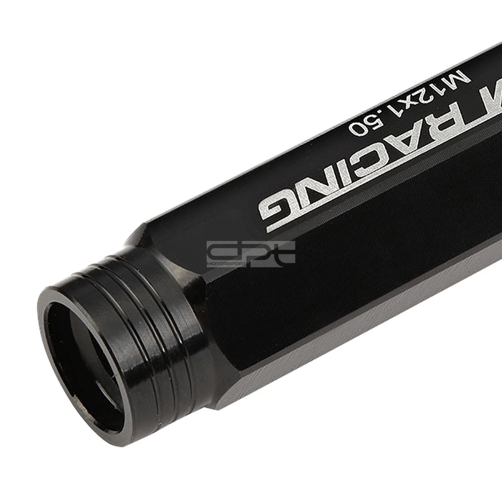 20x Open End M12x1.5 90mm Tall Black Aluminum Lug Nuts + Adapter