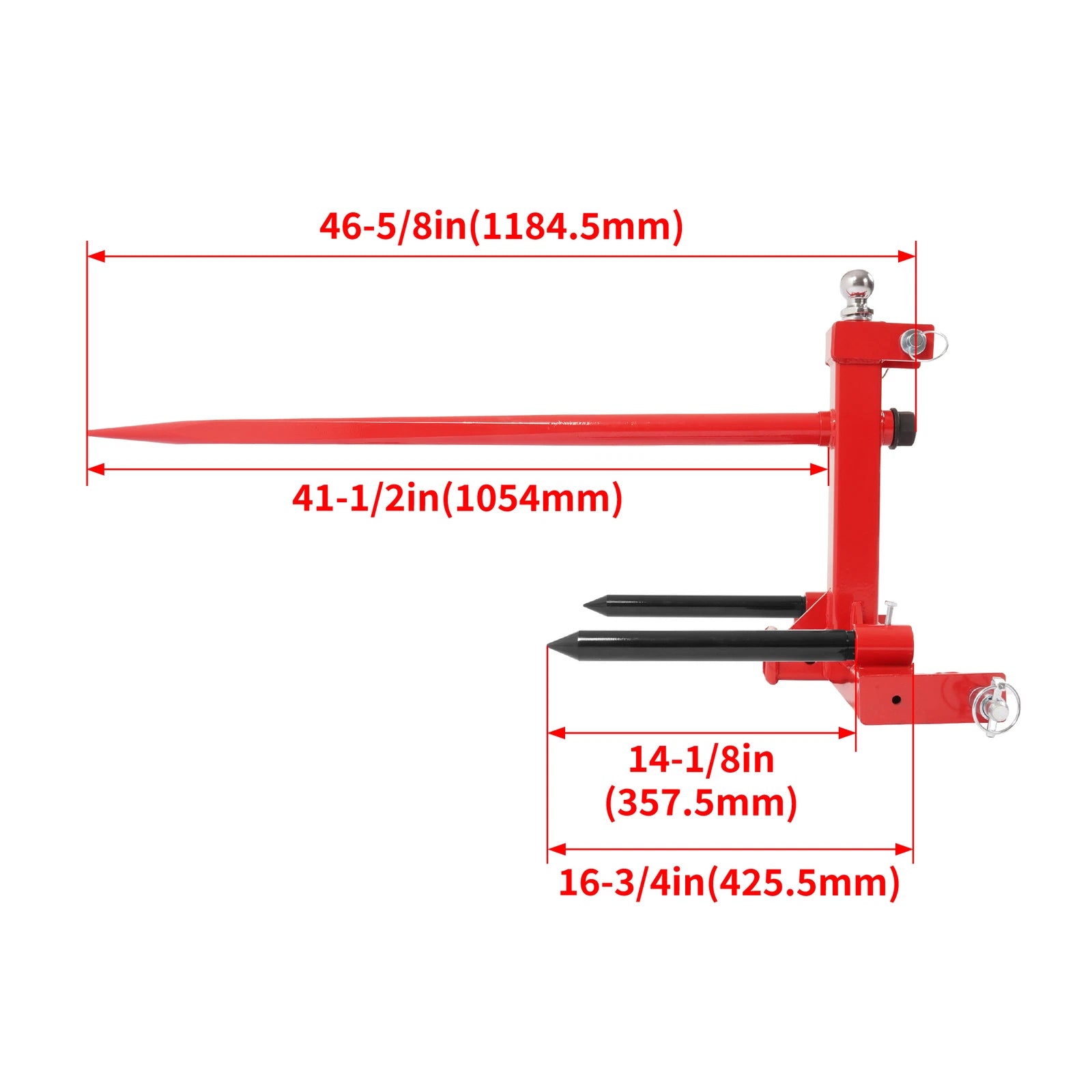 Gooseneck Ball Trailer Receiver Hitch for Cat 1 Hay Bale Spear (3000 lbs)