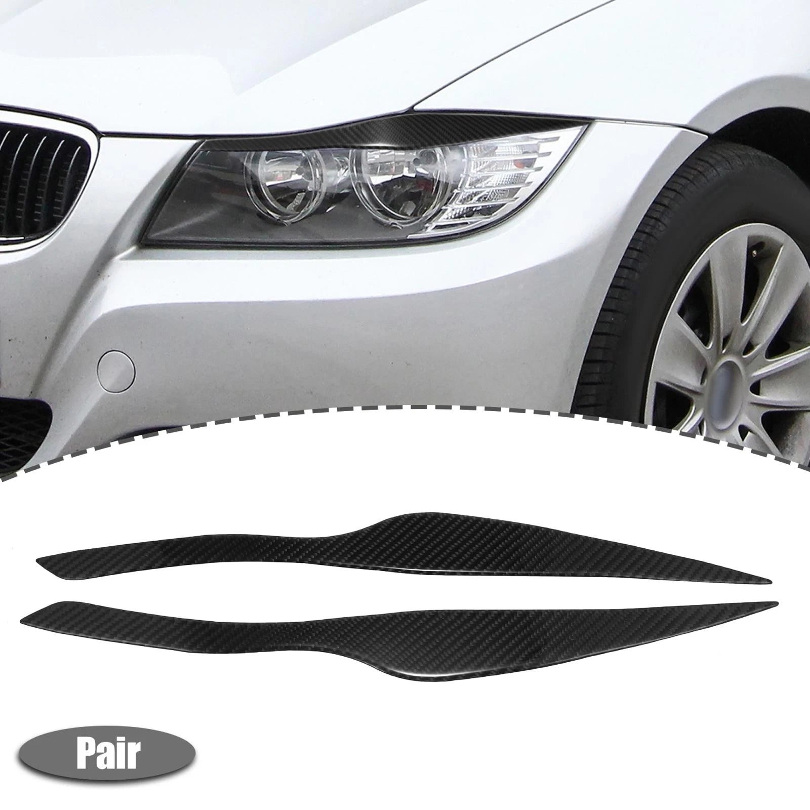 1 Pair Headlight Eye Lid Cover Sticker for BMW E90 (2006–2011) Carbon Fiber