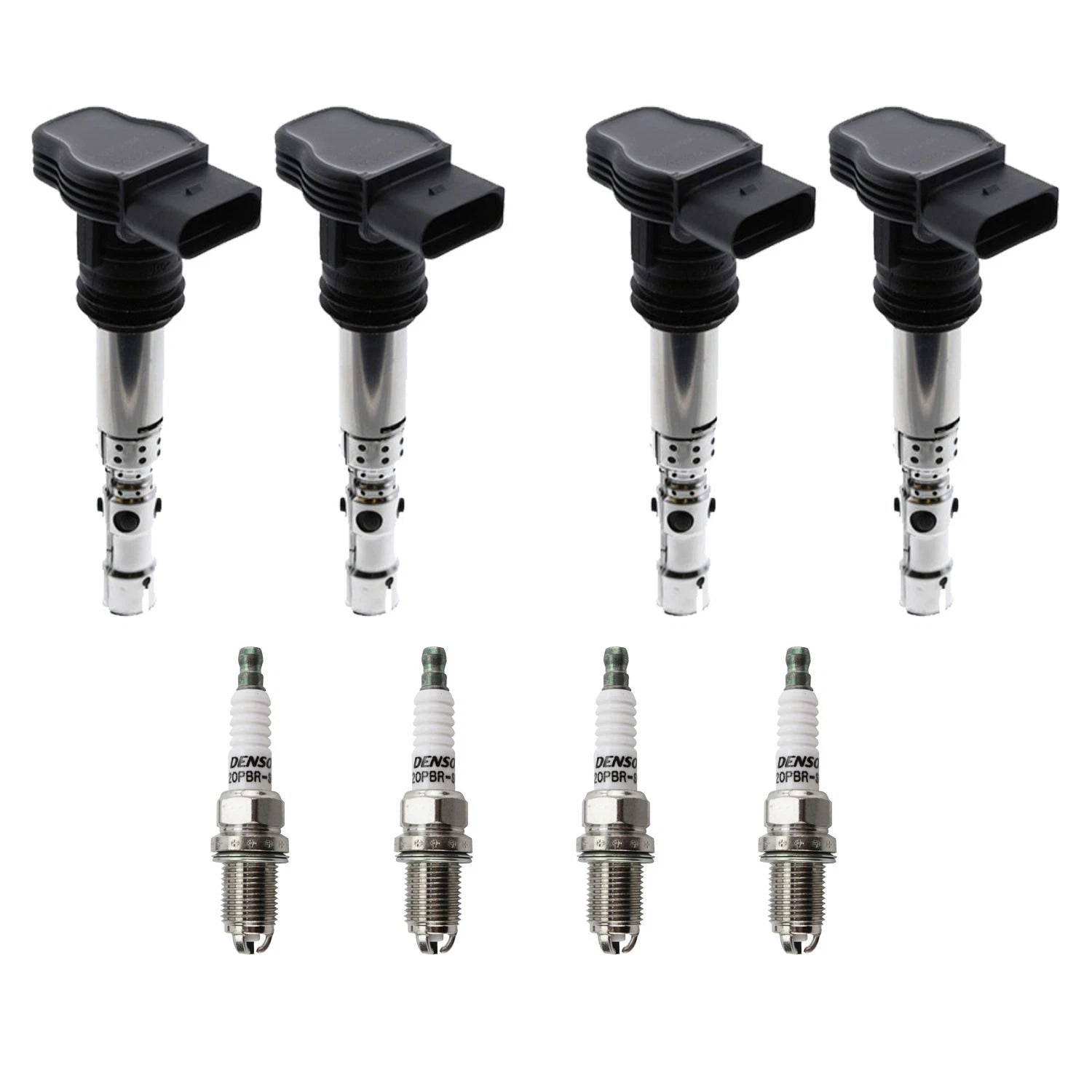 Set of 4 Ignition Coils & Denso U-Groove Spark Plugs for Audi A4 Quattro (1996–2001)