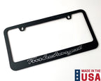 Matte Black Premium License Plate Frame w Gray Outline for Universal Fit