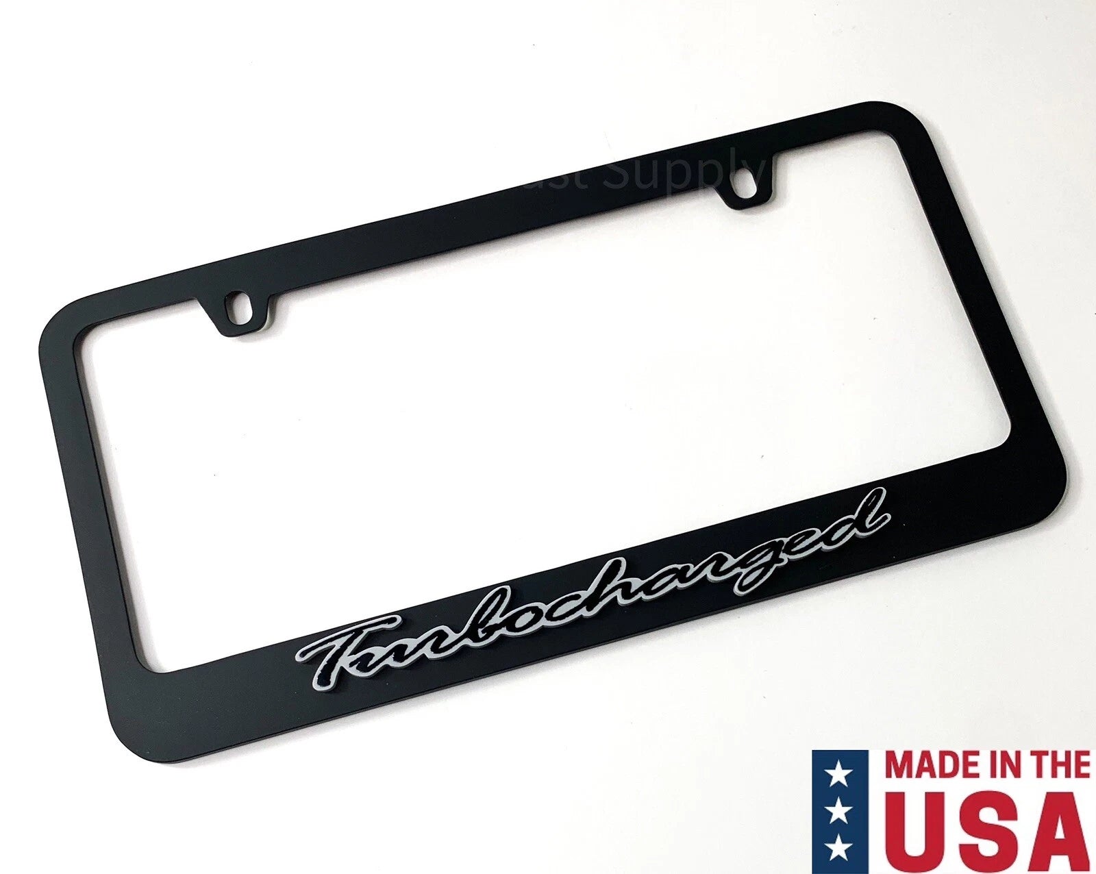 Matte Black Premium License Plate Frame w Gray Outline for Universal Fit