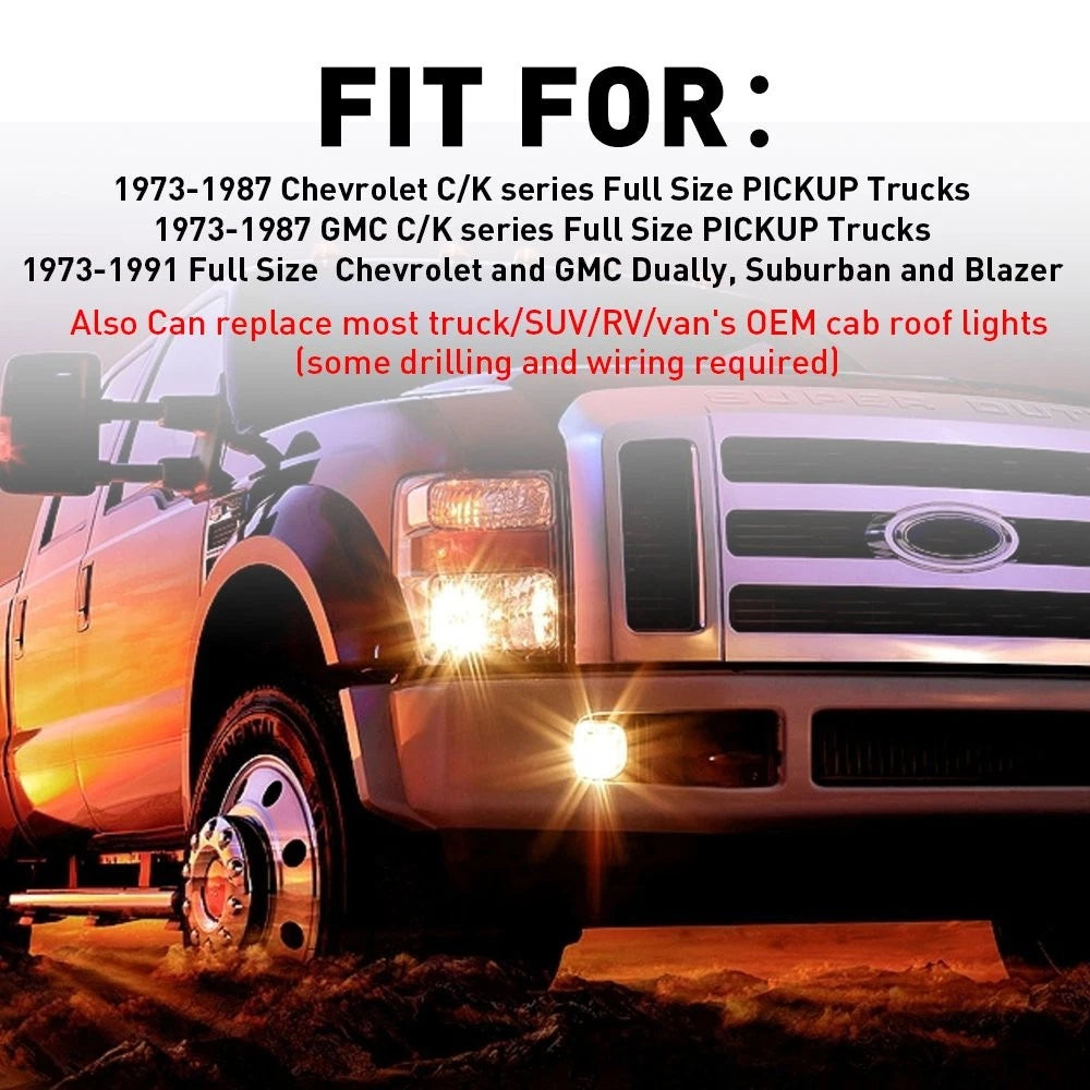 5Pcs Amber Marker Roof Cab Lights + 194 LED for 73-87 Chevy GMC C/K Series