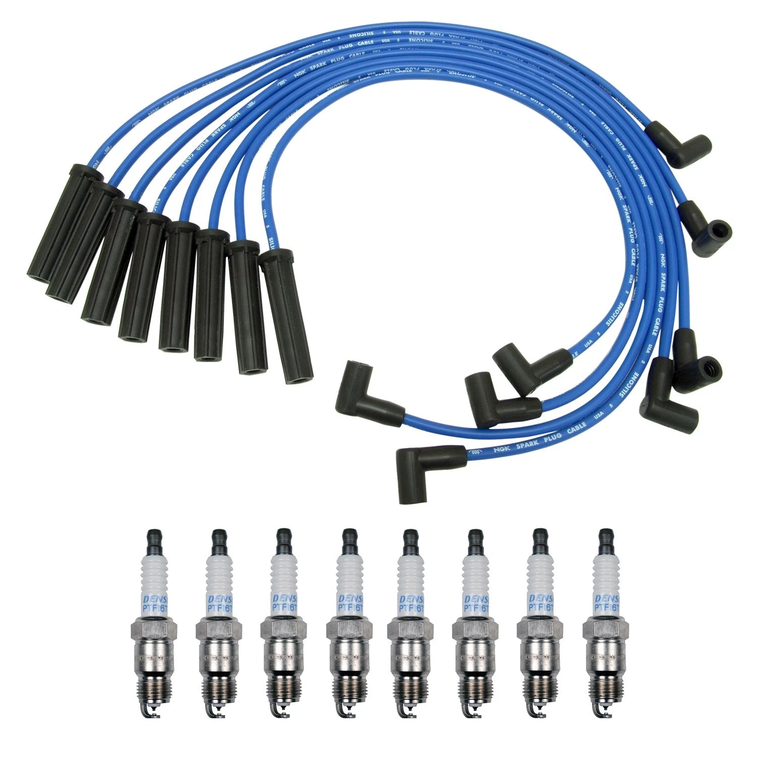 NGK 8mm Wire Set & Denso Platinum Spark Plug Kit for Bronco E-150 250 F-100