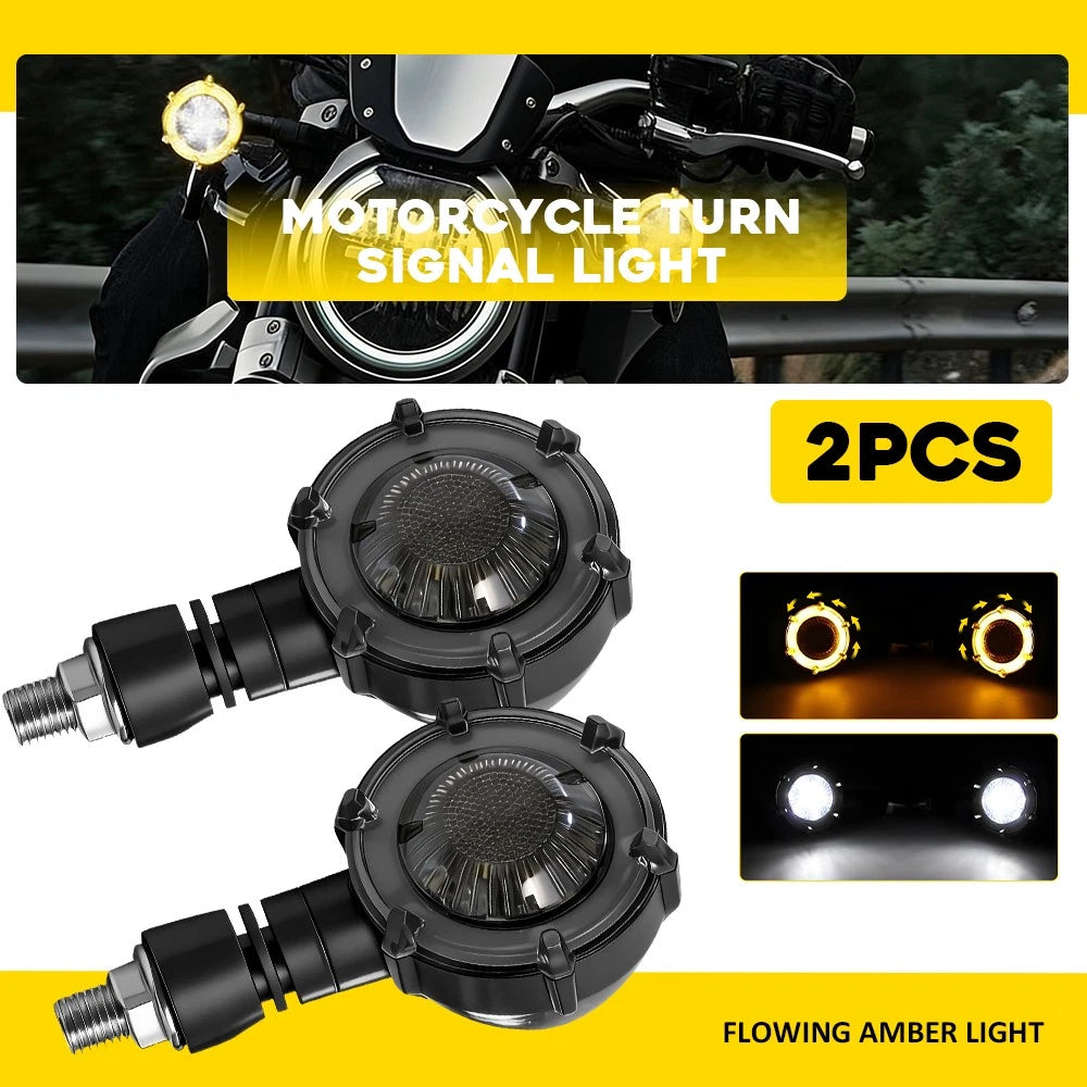 2X Amber White Smoked LED Turn Signal Blinker Lights for Motorcycle (12V)