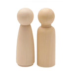 Set of 2 Wooden Peg Doll Figures for Kids DIY Painting 90mm