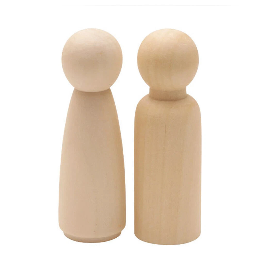 Set of 2 Wooden Peg Doll Figures for Kids DIY Painting 90mm