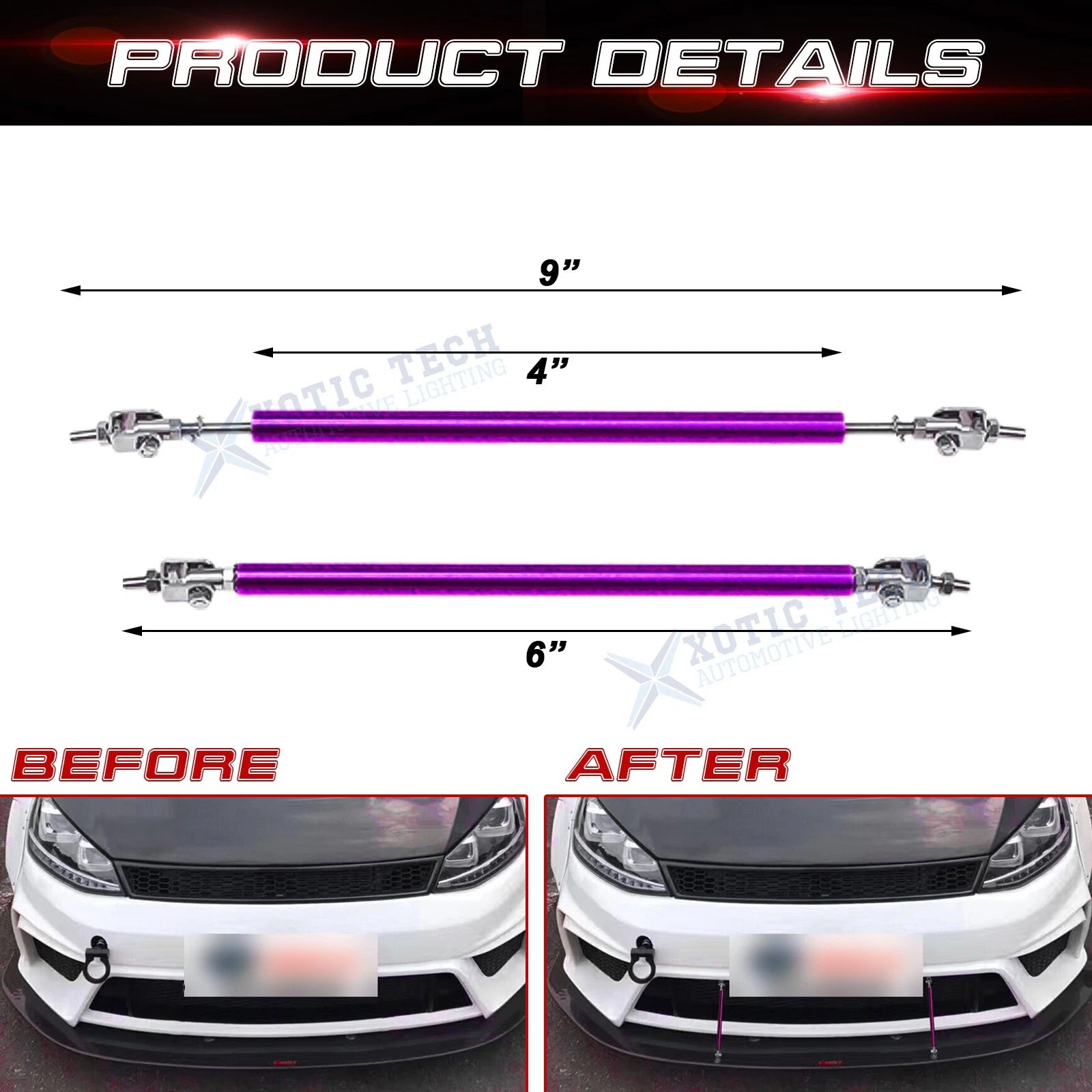 Adjustable Purple Rear Front Lip Splitter Tie Bar for GMC (6"-9") (2014-2024)
