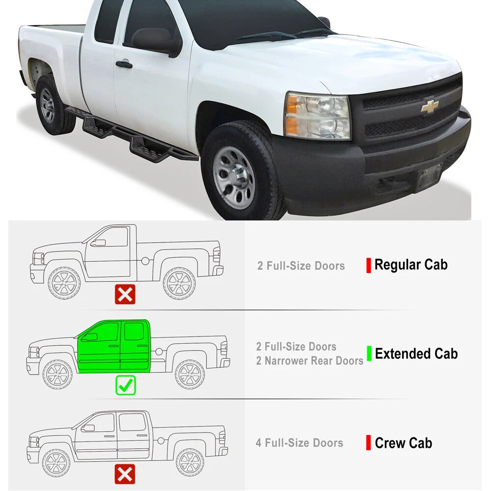 Wheel to Wheel Black Nerf Bars for Silverado Sierra Double Cab (2007-2018)