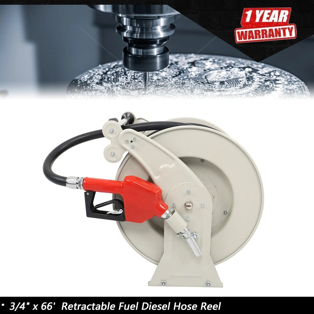 Retractable Diesel Fuel Hose Reel 3/4" x 66' with Auto Refueling Gun