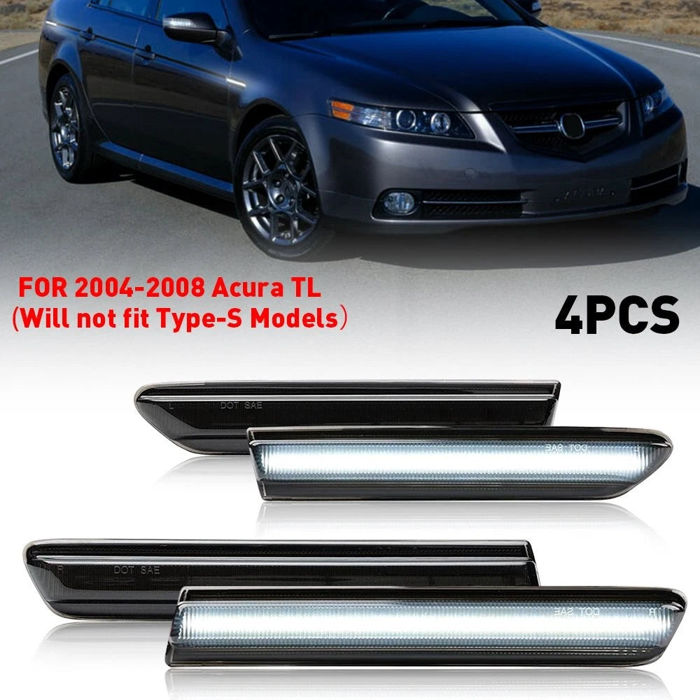 Set of 2 Front & Rear Smoke LED Side Signal Marker Lights for Acura TL (2004–2008)