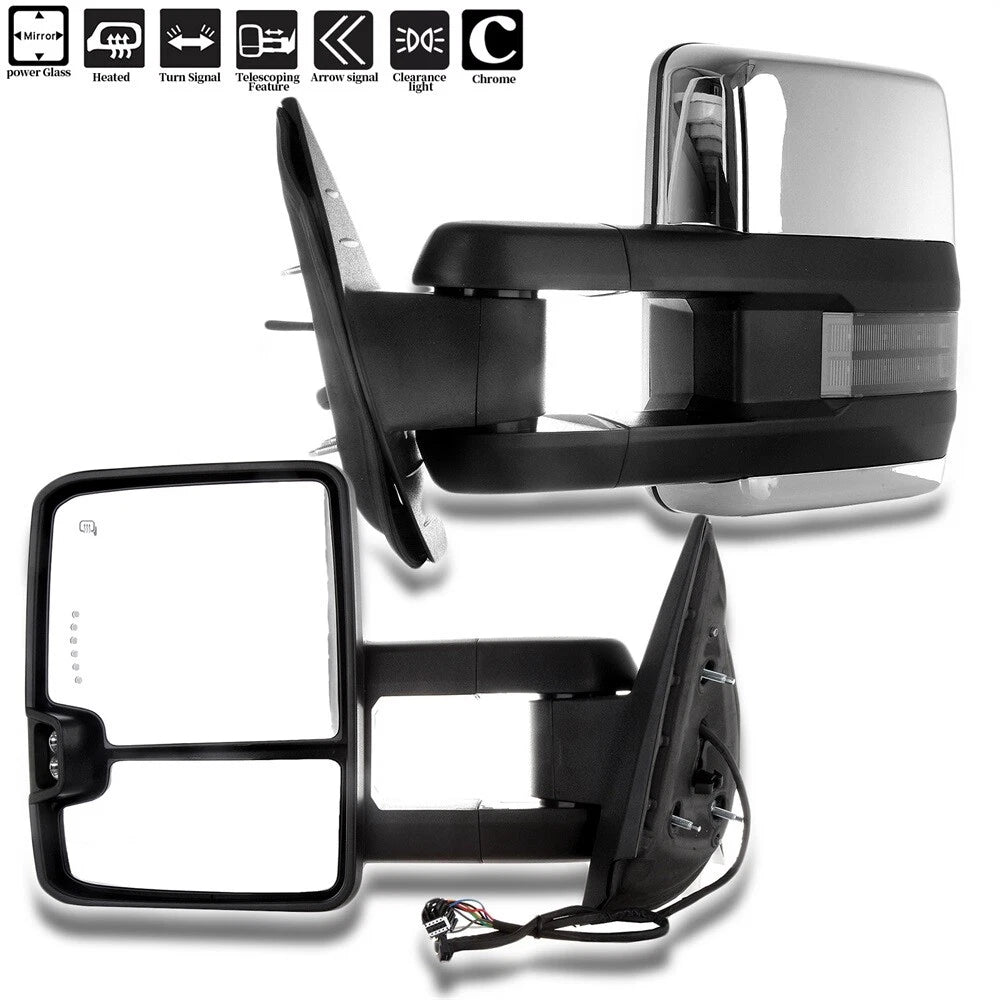 Set of 2 Power Heated LED Signal Towing Mirrors for Silverado Sierra 1500 2500 (2007–2013)
