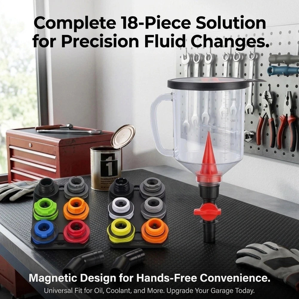 18 Piece Magnetic Oil Funnel Set for Automotive Fluid Fill Applications