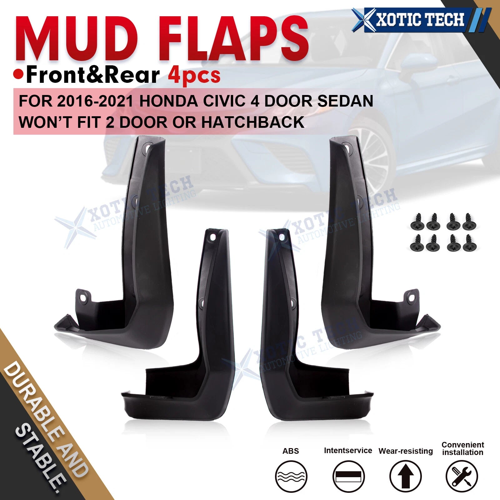 4PCS Front & Rear Mud Flaps for Honda Civic Sedan (2016–2021)