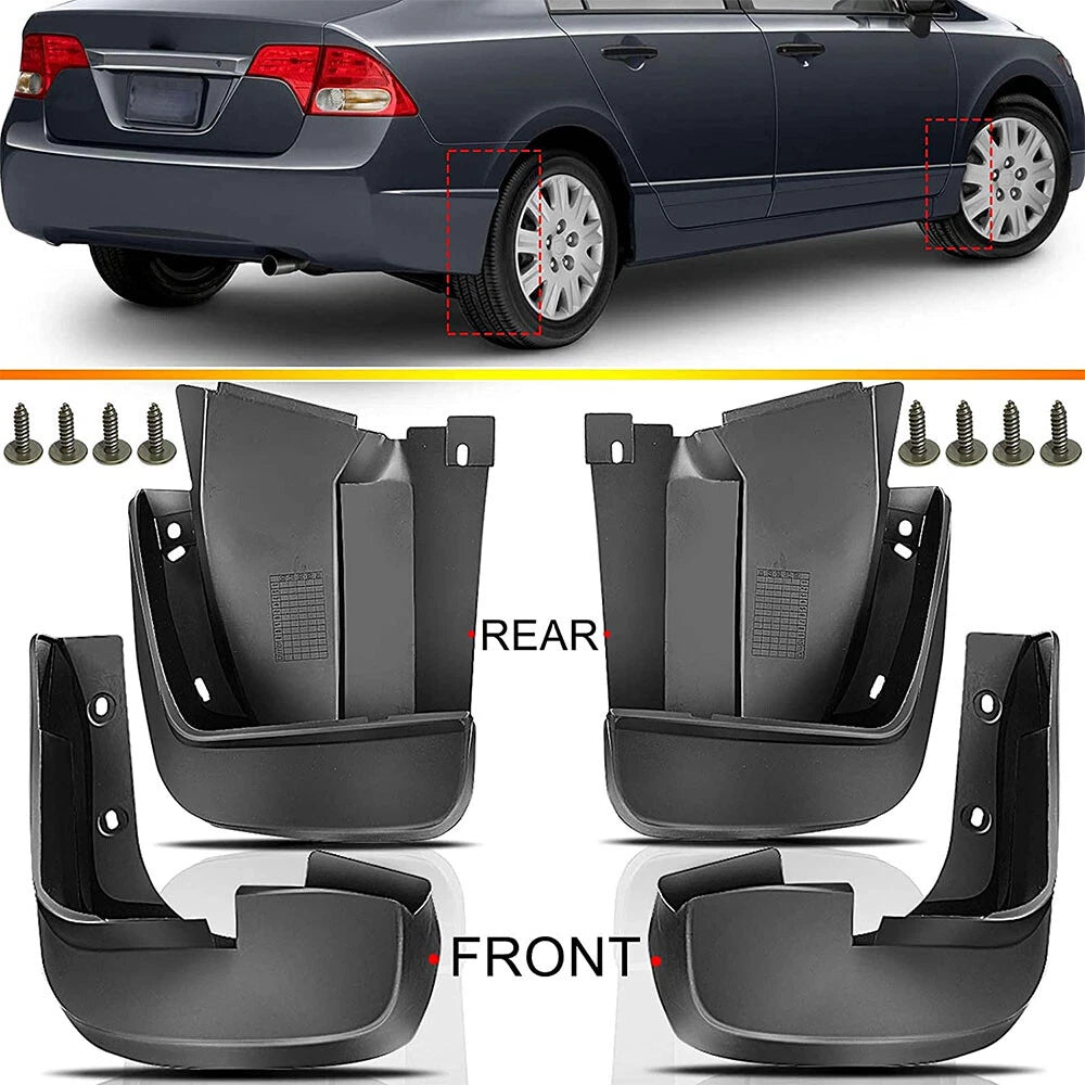 Mud Flaps for Honda Civic Sedan (2006-2011) Front & Rear Splash Guards
