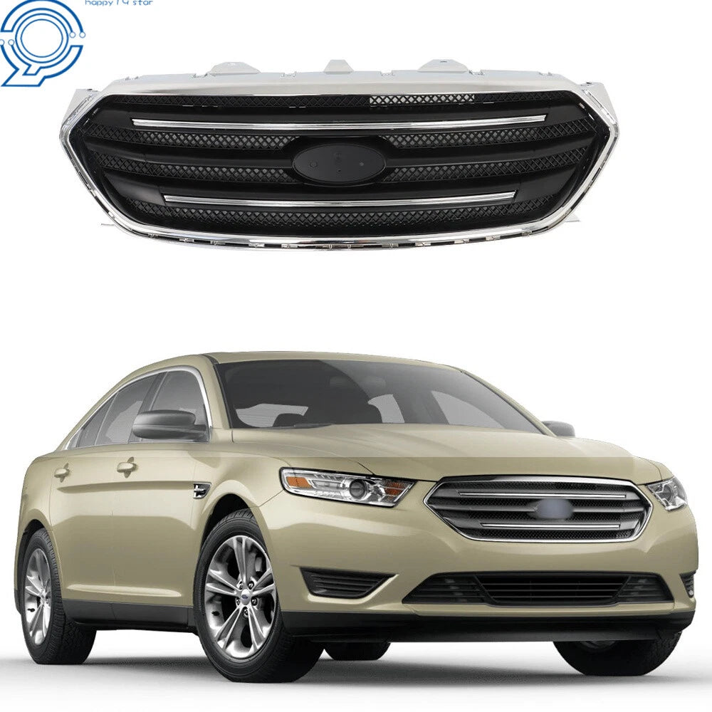 Front Upper Grille for Ford Taurus (2013–2019) Matte Black with Chrome Trim