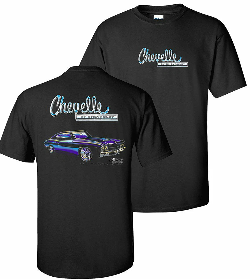 Chevelle T-Shirt Black 1969 Blue Script for Chevrolet Chevelle (1969–1969)