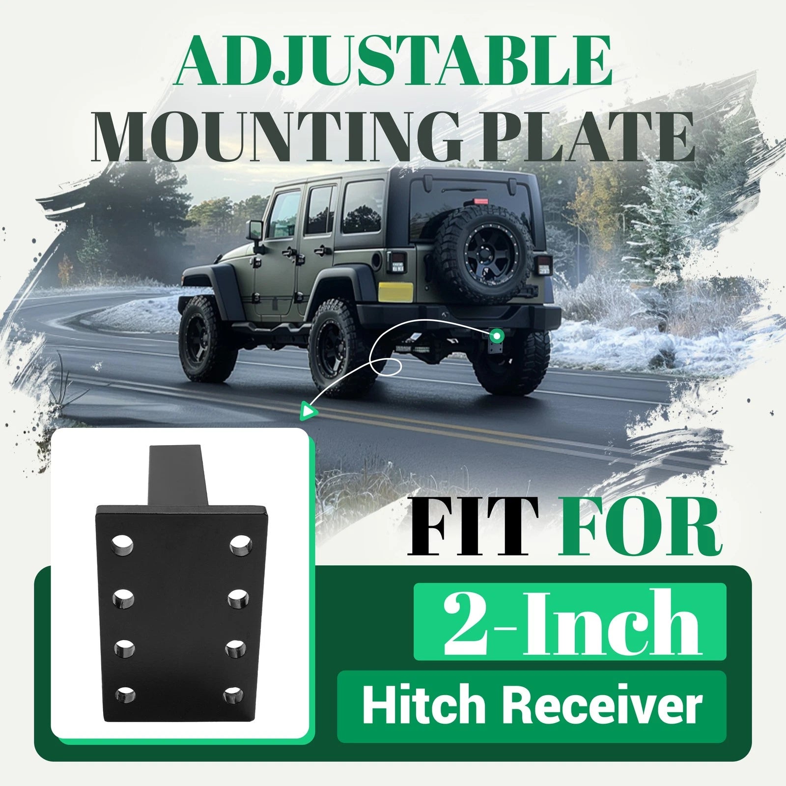 Adjustable Hitch Hook Mounting Plate for Towing (20000lb, 2" Receiver)