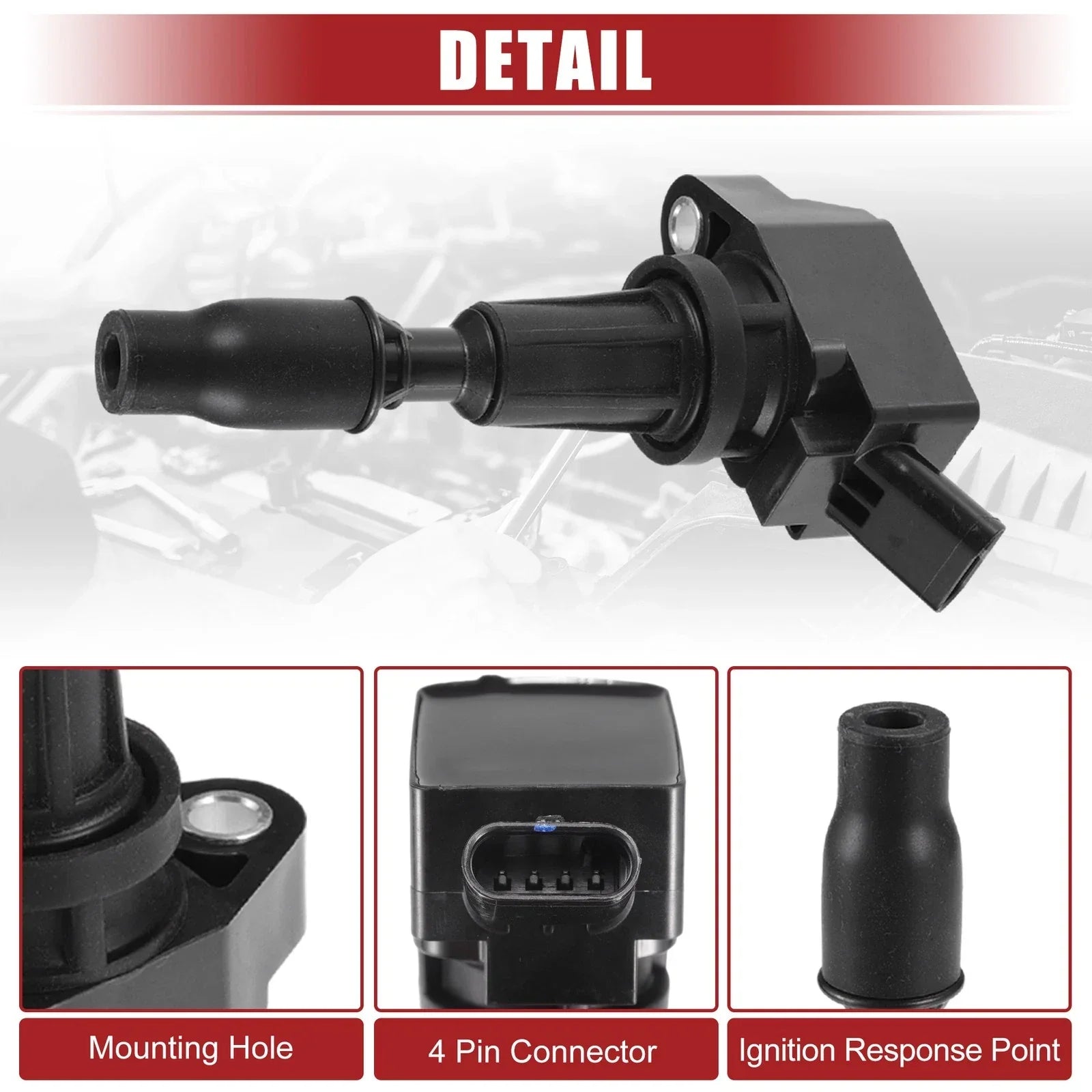 4 x Automotive Ignition Coils for Kia Optima (2016-2020) Black