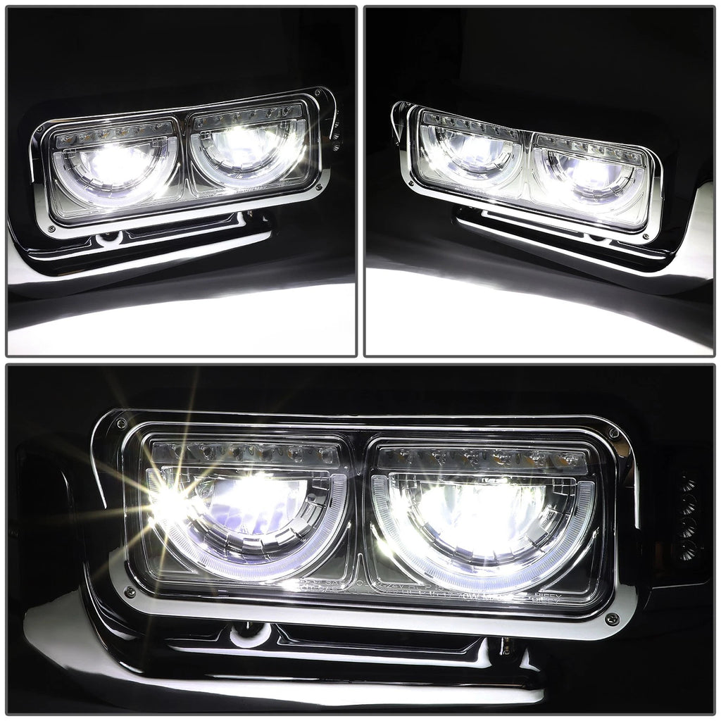LED Halo Ring DRL Side Signal Headlights Chrome for Peterbilt 359 379 389 (1981–2021)