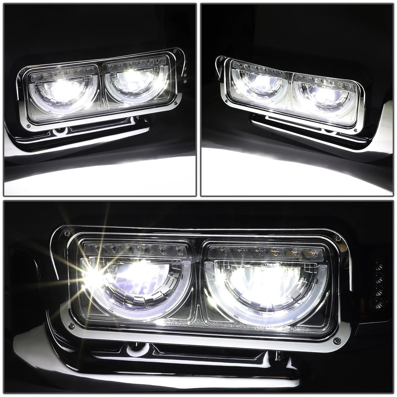 LED Halo Ring DRL Side Signal Headlights Chrome for Peterbilt 359 379 389 (1981–2021)
